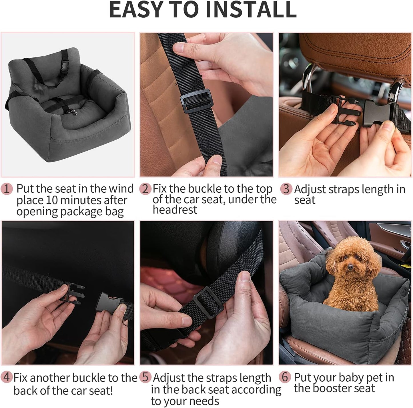 Pet Booster Car Seat for Small Dogs and Cats with Storage Pocket - Travel Safety Seat and Dog Bed