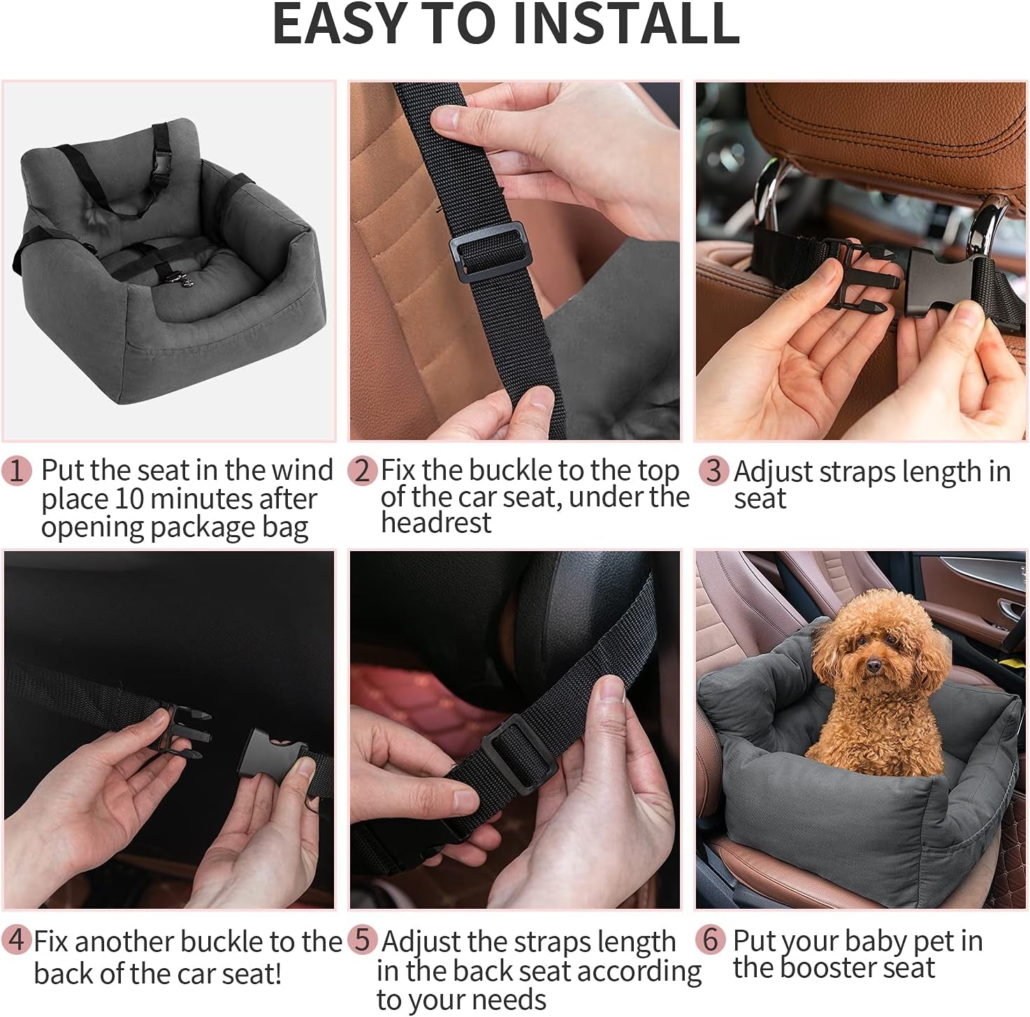 Pet Booster Car Seat for Small Dogs and Cats with Storage Pocket - Travel Safety Seat and Dog Bed
