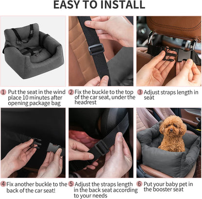 Pet Booster Car Seat for Small Dogs and Cats with Storage Pocket - Travel Safety Seat and Dog Bed