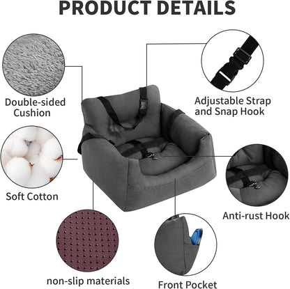 Pet Booster Car Seat for Small Dogs and Cats with Storage Pocket - Travel Safety Seat and Dog Bed