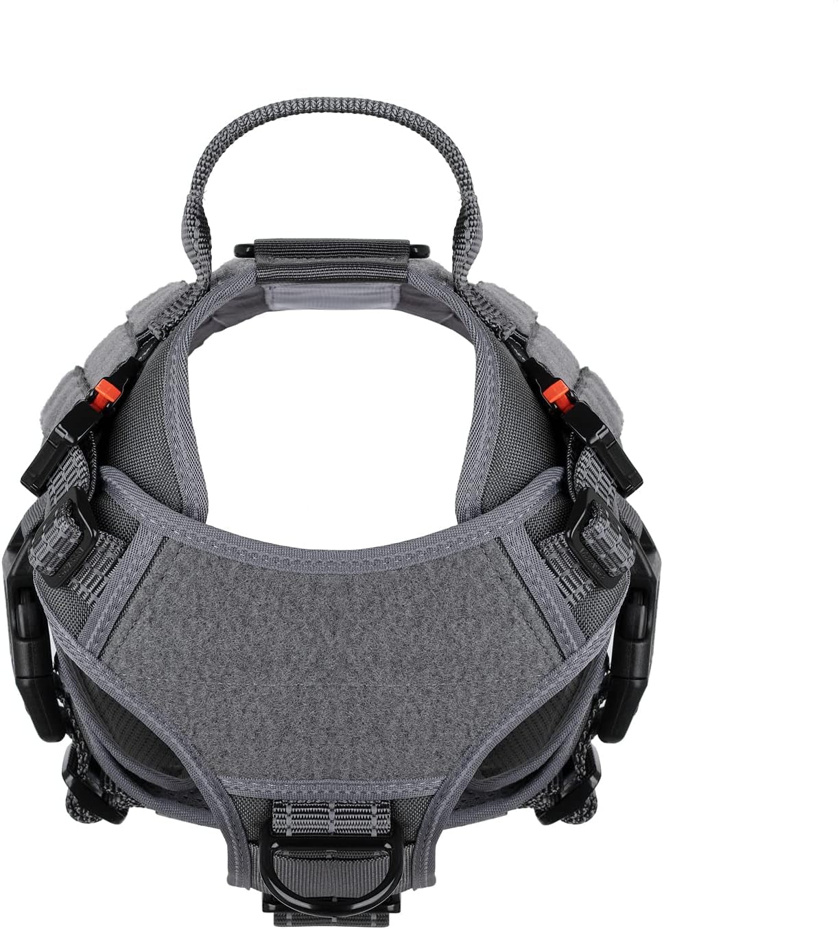 Medium Tactical Dog Harness with Dual Metal Buckles, MOLLE Vest Design, No-Pull Front Leash Clip, and Hook and Loop Panel - Grey (Size M, Pack of 1)