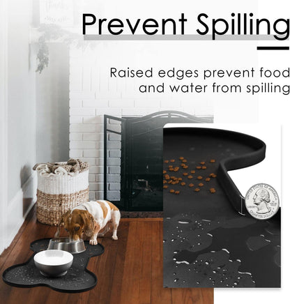 Silicone Dog and Cat Feeding Mat for Food and Water, Non-Spill and Waterproof, 20.5" x 14.5", Black