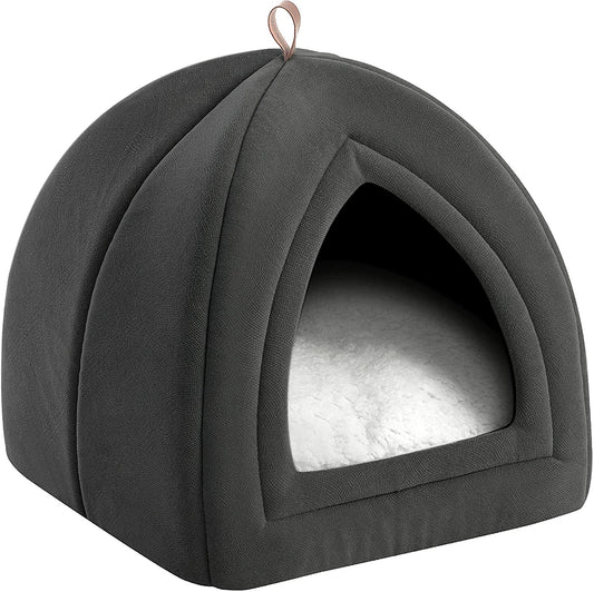 Bedsure Indoor Cat Bed - Removable Washable Cushioned Pillow Cat Cave Tent for Cats and Small Dogs, Dark Grey, 15 Inches