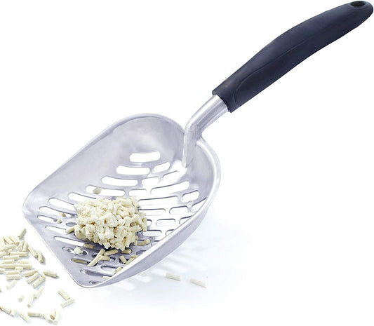 Durable Metal Cat Litter Scoop with Deep Shovel and Ergonomic Handle, Heavy Duty Solid Aluminum, Jumbo Size, Navy Blue
