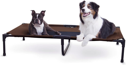 K&H Outdoor Elevated Dog Bed for Large and Extra-Large Pets - Cooling Raised Design with Breathable Mesh Center, Washable Cover, Portable Metal Frame, Chocolate, XL 50"x32