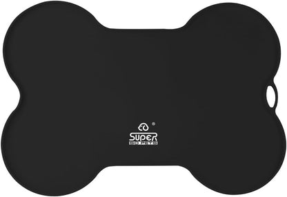 Silicone Dog and Cat Feeding Mat for Food and Water, Non-Spill and Waterproof, 20.5" x 14.5", Black